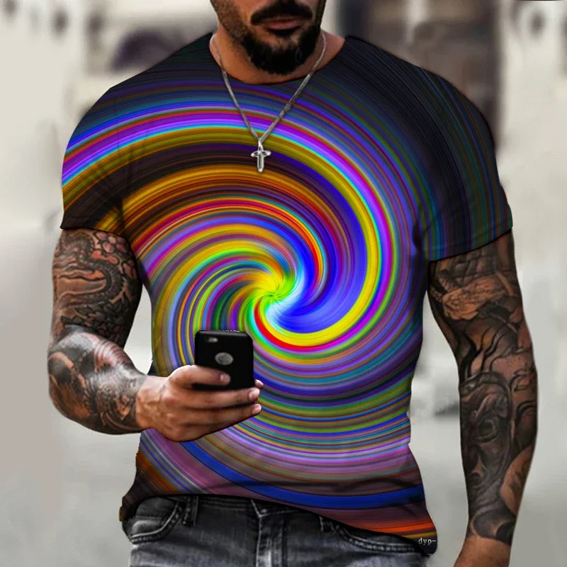 Herren Kurzarm T-Shirt Sommer Whirlpool Technologie Digital 3D Print Harajuku Mode Größe 5XL Streetwear