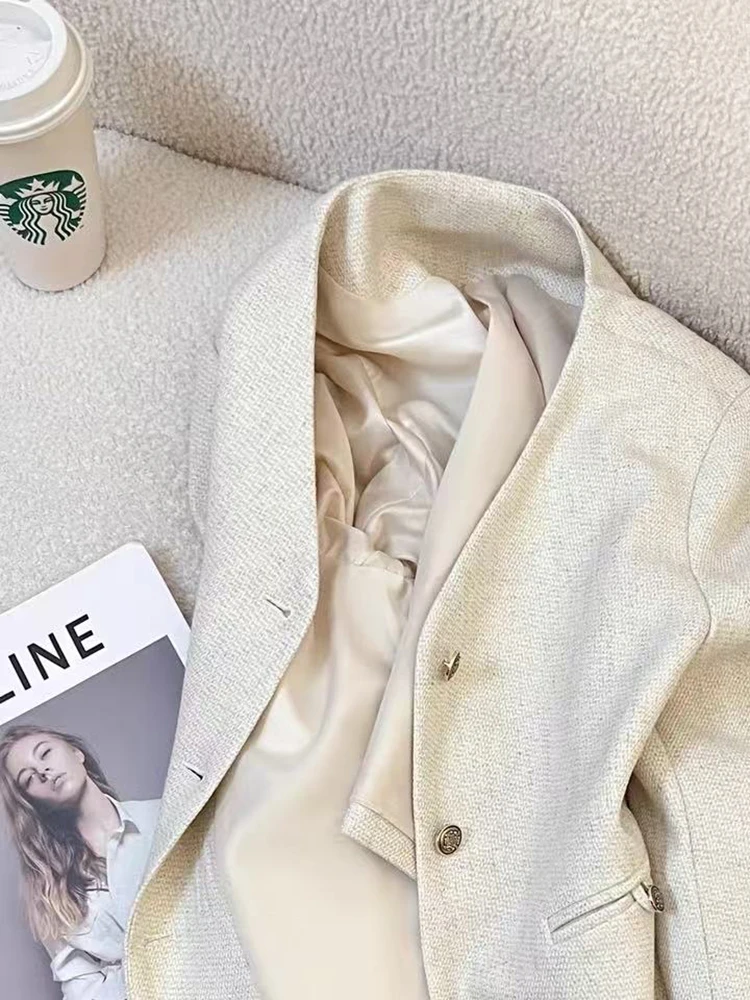 الكورية شيك الخامس الرقبة السترة للنساء الخريف فضفاضة واحدة الصدر رداء غير رسمية سترة Y2K أنيقة مكتب سيدة كل مباراة ملابس خارجية