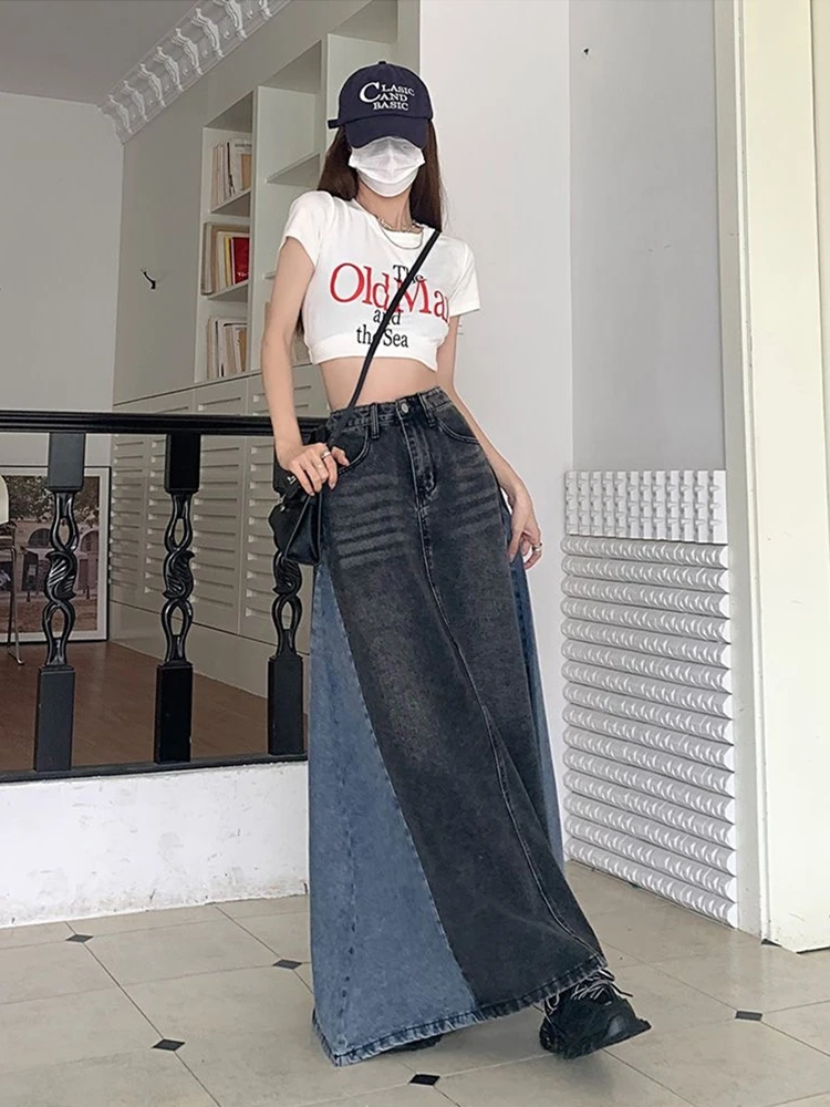 Women\'s A Line Denim Skirt, Maxi, Long, Casual, Floor-Length, Demin, Stylish, Plus Size, Summer