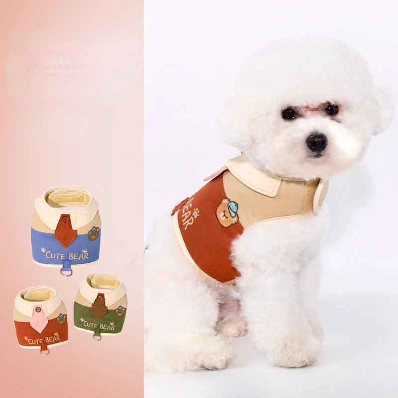 Dog Cute Little Bear Chest Strap Walking Dog Leash Vest Style Teddy Walking Dog Harness and Leash Set Puppy Accessories