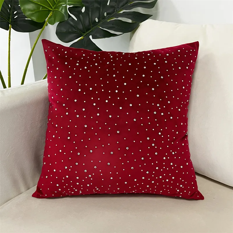 Luxury Red Christmas Rhinestone Home Decorative Cushion Cover Crystal Hot Drilling Decoration Pillow case From Factory