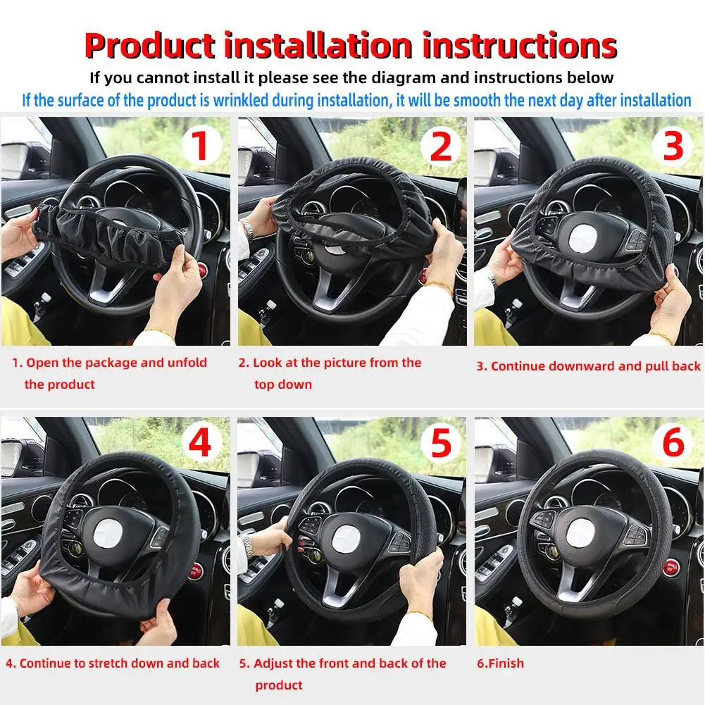 37-38cm Car Steering Wheel Cover Skidproof Auto Steering- Wheel Cover Anti-Slip Embossing Leather Car-styling Car Accessories