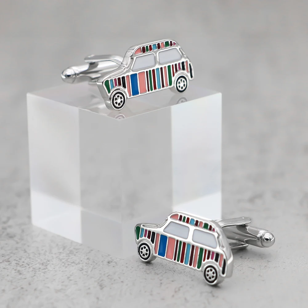 Novel Creative Car Cufflinks  Brand Muti-color Stripes Car Design Quality Brass Material Best Gift For Men Wholesale&retail