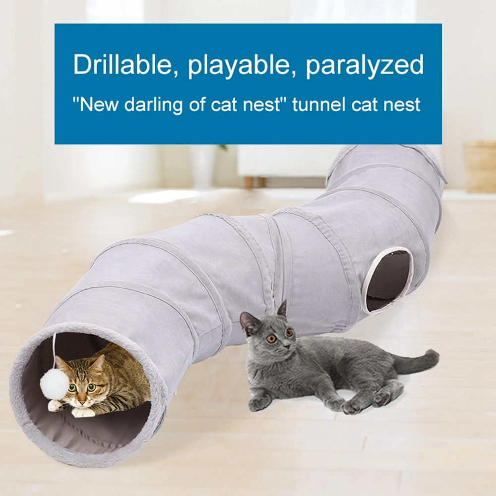 Cat Toy Hide-and-seek Built-in Crinkle Crackle Paper Plush Tunnel Played Freely Indoors Toys Pet Cat Collapsible Tunnel Tube Toy