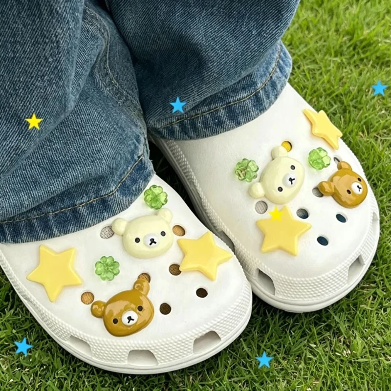 Cute Star Bear Shoe Charms for Clogs Accessories DIY Slide Sandals Slippers Garden Shoe Decoration Buckle Pins Boys Girls Gifts