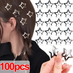 2/100pcs Silver Star BB Hairclips Girls Y2K Cute Star Barrettes Women Simple Metal Snap Clip Headdress Hair Jewelry Accessories