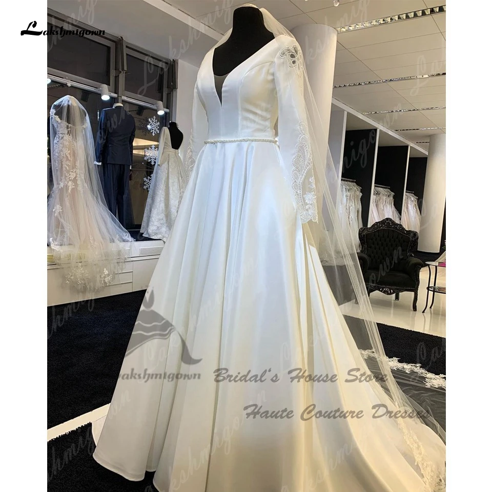 Lakshmigown Princess Satin Long Sleeve Wedding Dress 2023 Vestidos Boda Civil Bridal Gowns for Dinner Party Custom Made