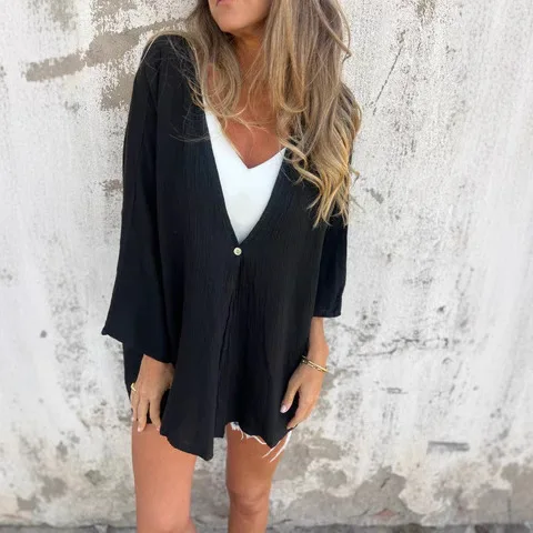 

New Oversized V-Neck Solid Cardigan for Women, Mid-Long Sleeve.