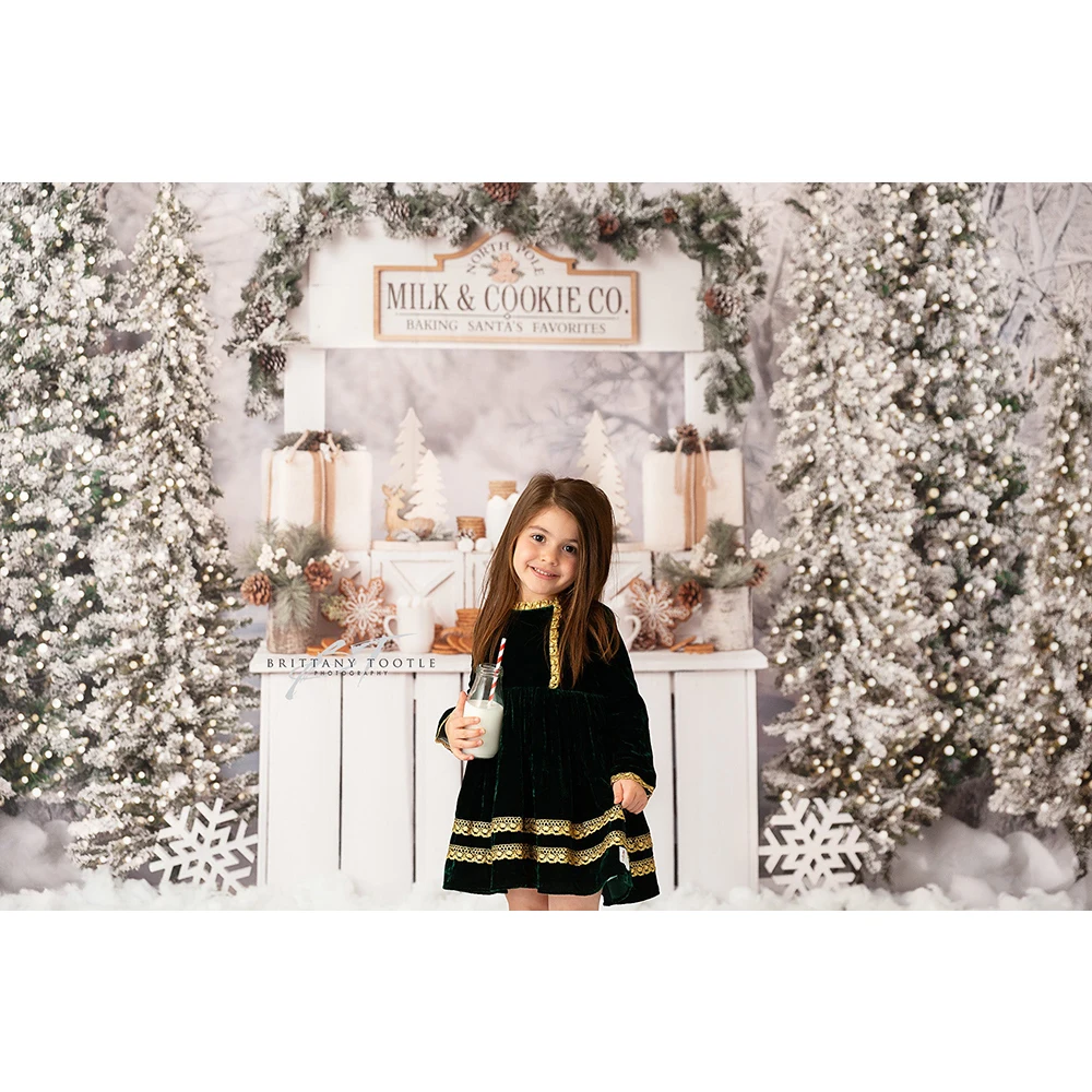 Winter Christmas Photo Background North Pole Cookie Co Photography Backdrop Sparkling Xtmas Tree Cake Smash Photo Studio Props