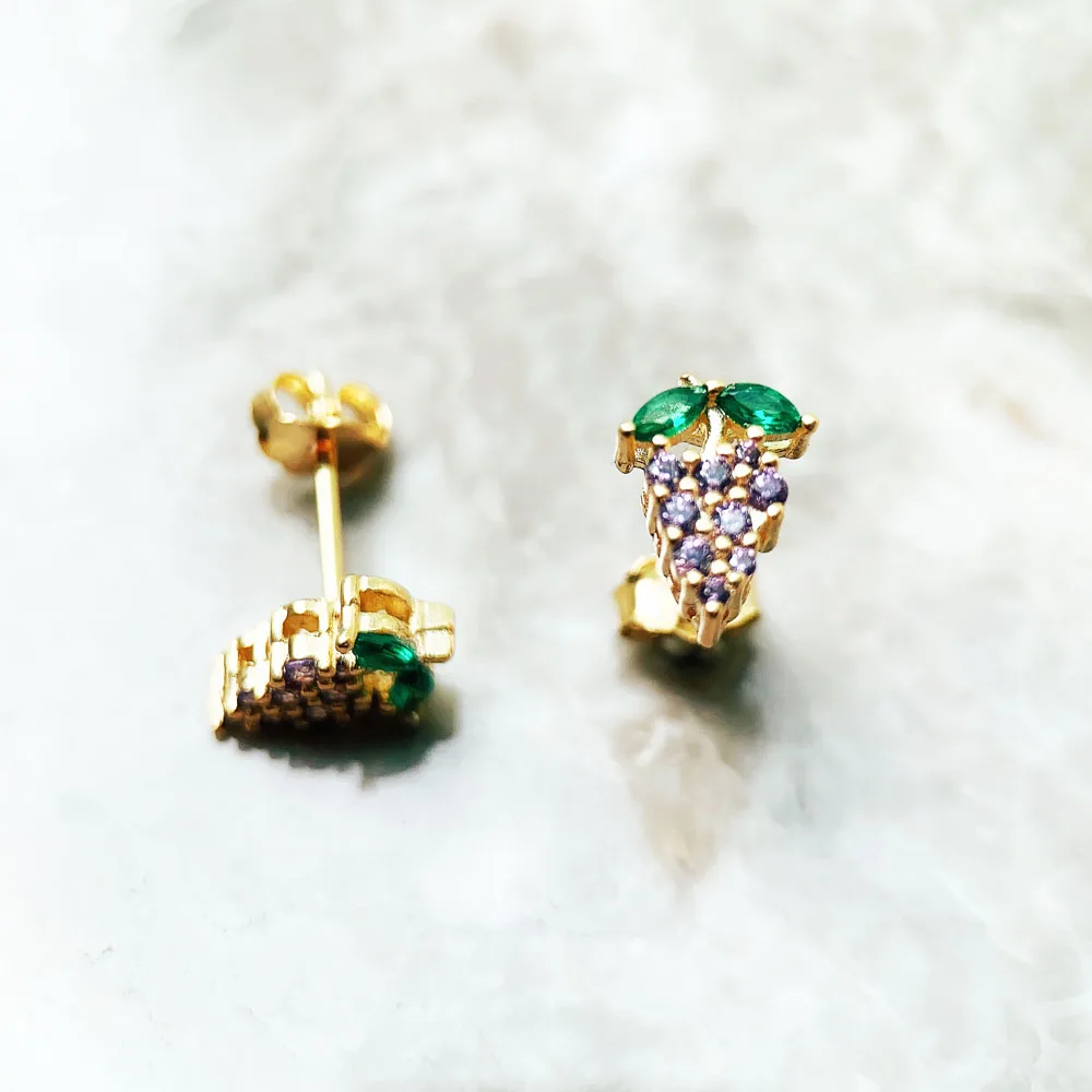 Ohrstecker Traube Gold Europa Feiner Schmuck für Frauen, 2022 Sommer süßes stilvolles Geschenk aus 925er Sterlingsilber – Detail 5