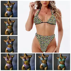 2023 mais novo feito à mão diamante bikini conjunto de biquíni barra crstal corte alto biquíni inferior design de moda conjunto de biquíni