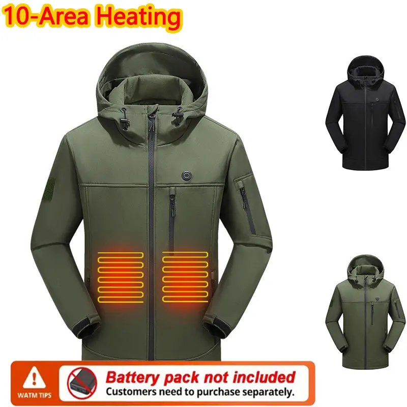 

10-зонная куртка с подогревом, мужская уличная ветрозащитная куртка с подогревом для кемпинга, женская теплая куртка с подогревом для скалолазания (Power Bank в комплект не входит)