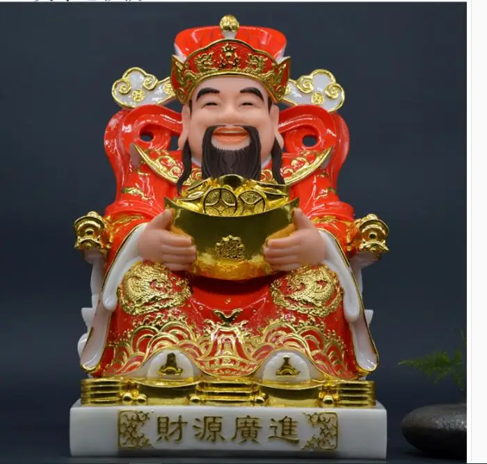 High-grade gilding jade BUDDHA figure HOME shop Prosperity family protection God of wealth Mammon CAI SHEN YE FENG SHUI statue