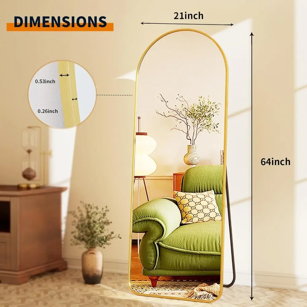 21x64 inch Arched Full Length Mirror-Aluminum Alloy Frame High Definition-Full Body Mirror for Bedroom or Living Room