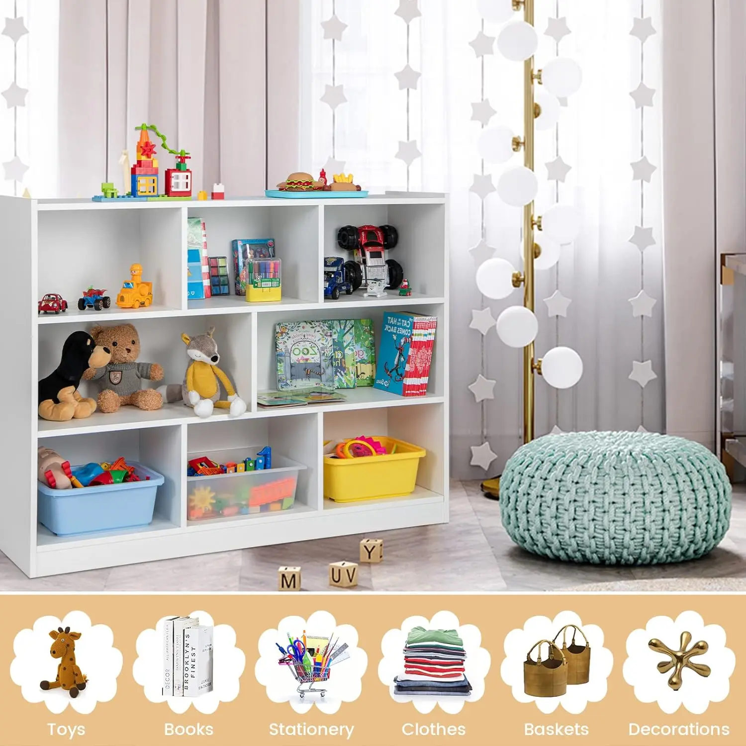 Storage Organizer, 3-Tier Kids Bookshelf, 8 Cube Kids' Bookcases, Cabinets & Shelves, Wooden Toy Shelf Organizer, Small Book