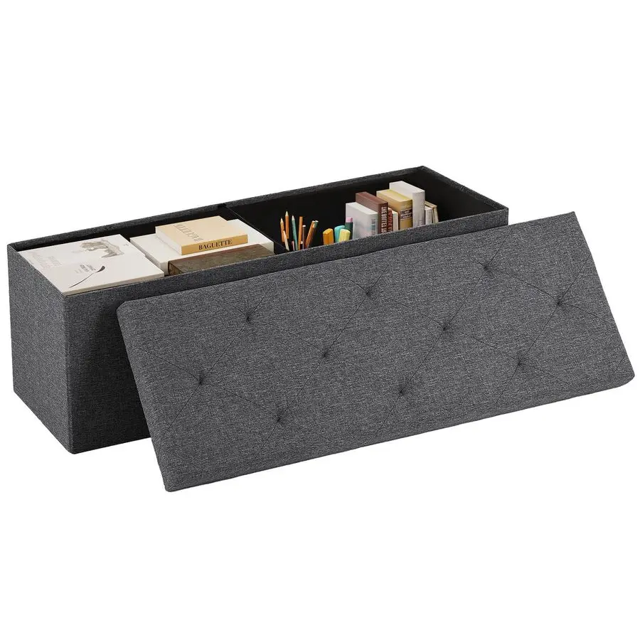 

43in Foldable Storage Ottoman Large Storage Chest amp Padded Seat Bench Foot Rest Stool, 660lbs Load Capacity, Grey for Entryway