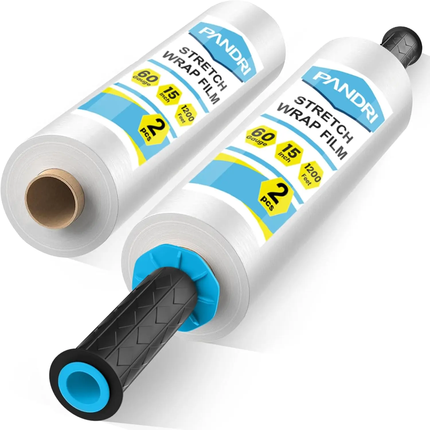

Stretch Film 15" x 1200 Ft per Roll Clear Shrink Wrap with Handles for Moving Pallet Wrap, 2 Pack, 60 Gauge