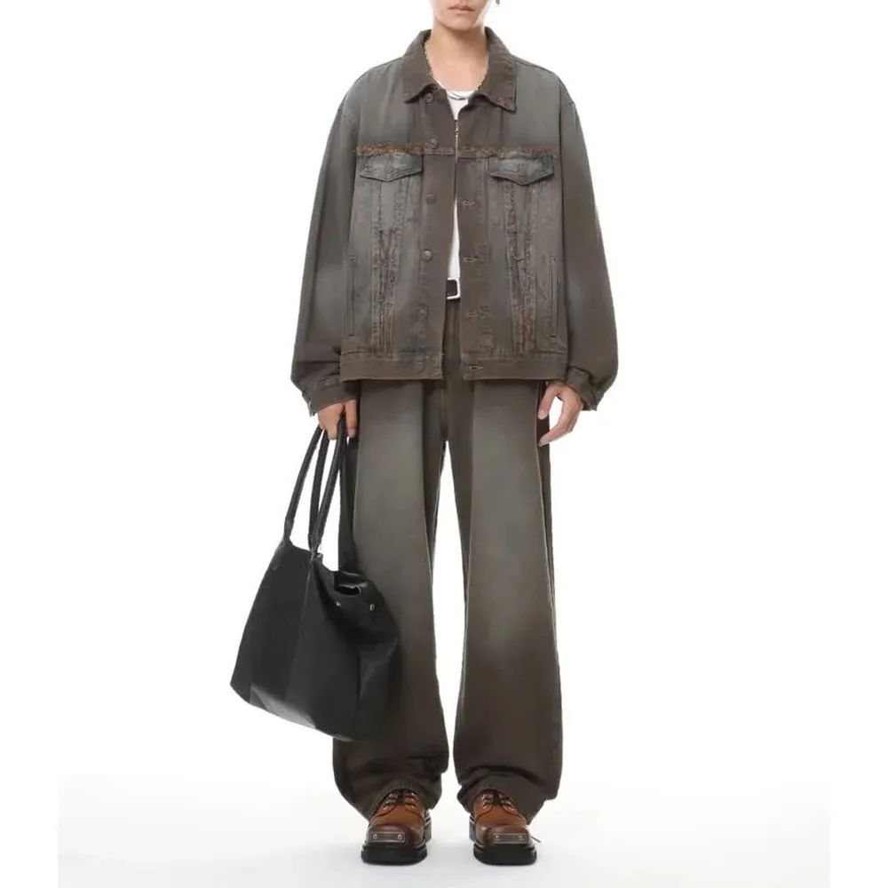 Mens Jeans Washed Casual Pants Spring And Autumn Niche American Streetwear Retro Versatile Trendy Trousers Men'S Clothing 2024