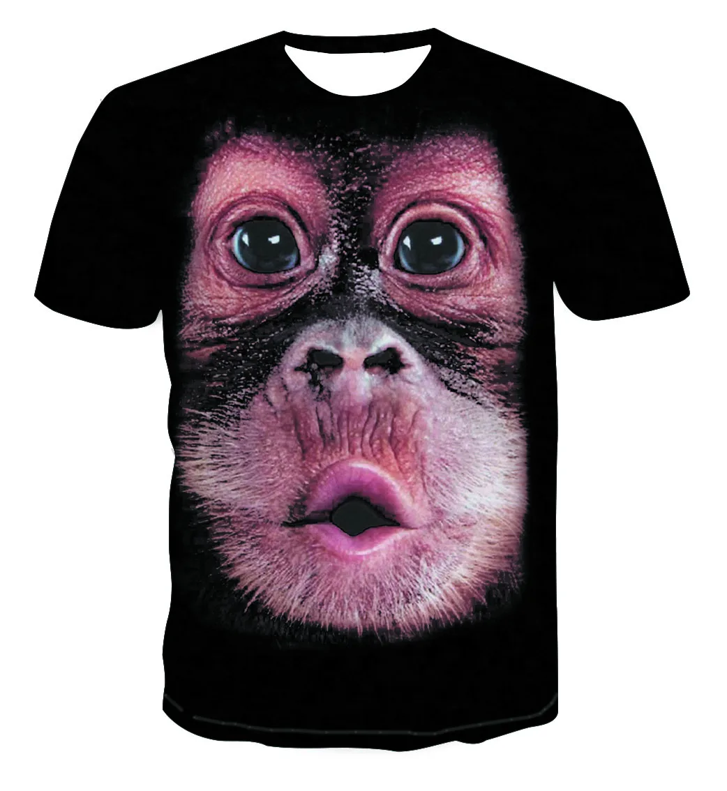 Funny Kiss Monkey Lip Graphic T Shirt for Men Clothing 3D Gorilla Orangutan Print T-shirt Unisex Kid Boy Short Sleeve Tops