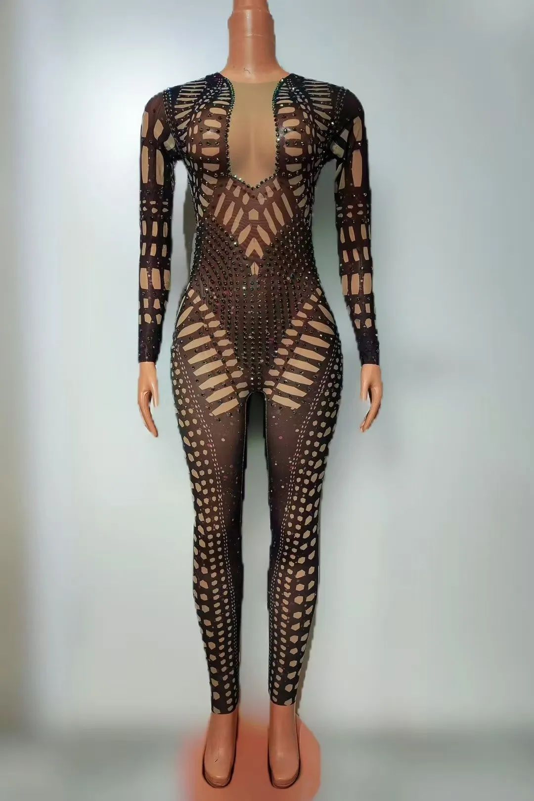 

Морские водоросли, искусственная роса, мясо, обтягивающие и сексуальные цельные брюки с бриллиантами и бриллиантами, костюм для выступлений DiDsguest gogo A833