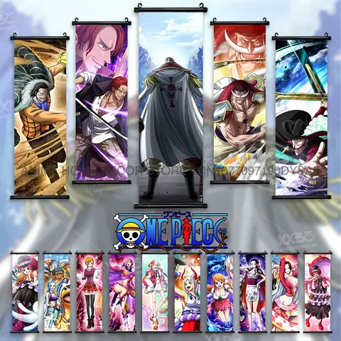 원피스 포스터 Jracule Mihawk 교수형 그림 보아 핸콕 홈 장식 Doflamingo 벽 예술 Marco Mural Crocodile Scroll Picture