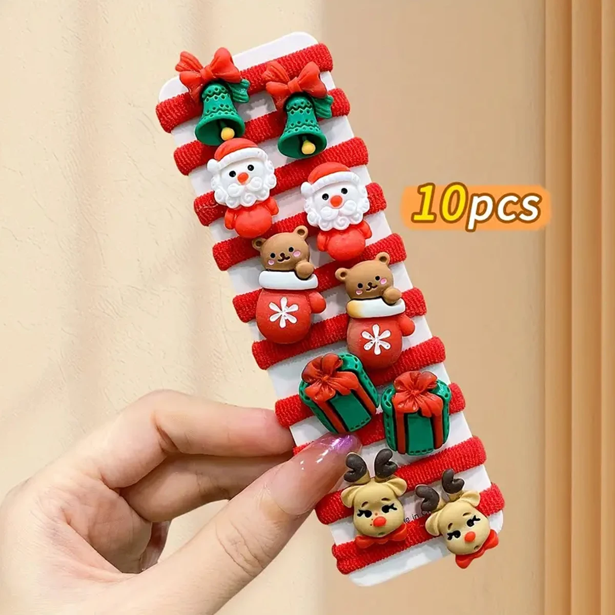 10pcs Christmas Elastic Headbands Cartoon Christmas Reindeer Mixed Color High Elasticity Headbands Used for Holiday Celebrations