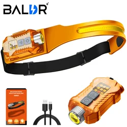 BALDR XW005 turuncu LED indüksiyon far şarjlı kafa feneri 1200mah dahili pil COB çalışma lambası balıkçılık fener