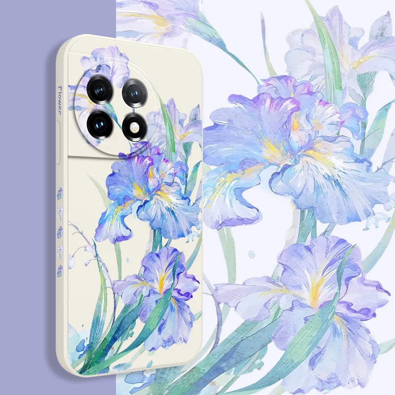 Lindo íris flores caso de telefone para oneplus 12 12r 11 11r 10 10r 10t 9r 9rt 9 8t 8 7 7t pro 5g capa de silicone líquido