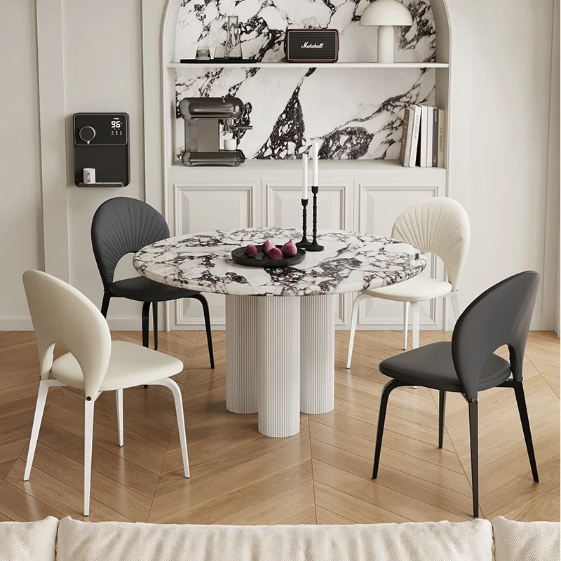 

Upscale Round Marble Table Set - French Round Marble Table with Cream Chairs,Inspired Modern Aesthetic for Modern Apart