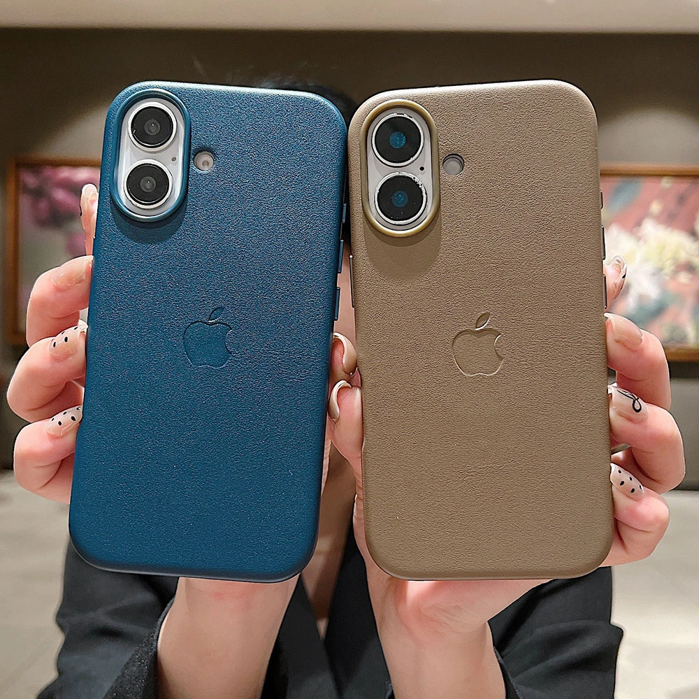 Luxury Leather Apple Logo Magnetic Wireless Charge Case For iPhone 16 Pro Max 16 For Magsafe Solid Color With Box Phone Cover