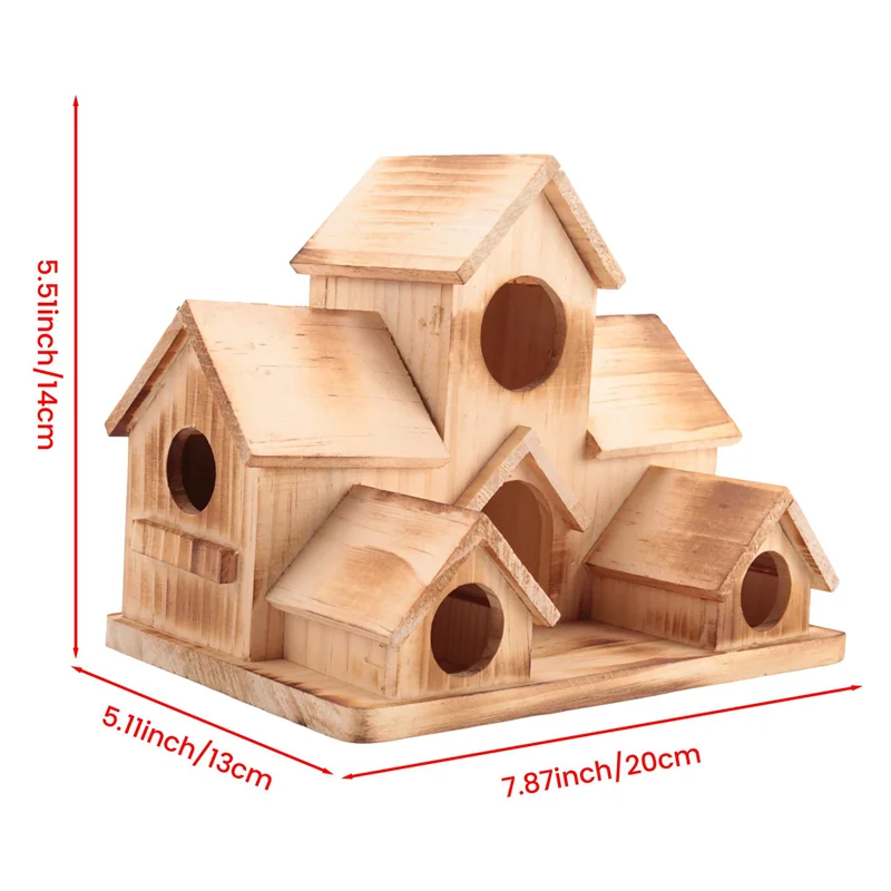 Y50A-Bird House بيوت الطيور الخشبية بيت الطيور خارج للتعليق الخارجي، 6 فتحات منزل الطيور الطبيعي المصنوع يدويًا
