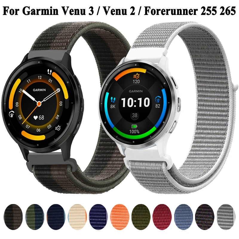 Correa de nailon de 22mm para reloj Garmin Venu 3 2 Forerunner 265 255 Music Vivoactive 4, pulsera de repuesto transpirable