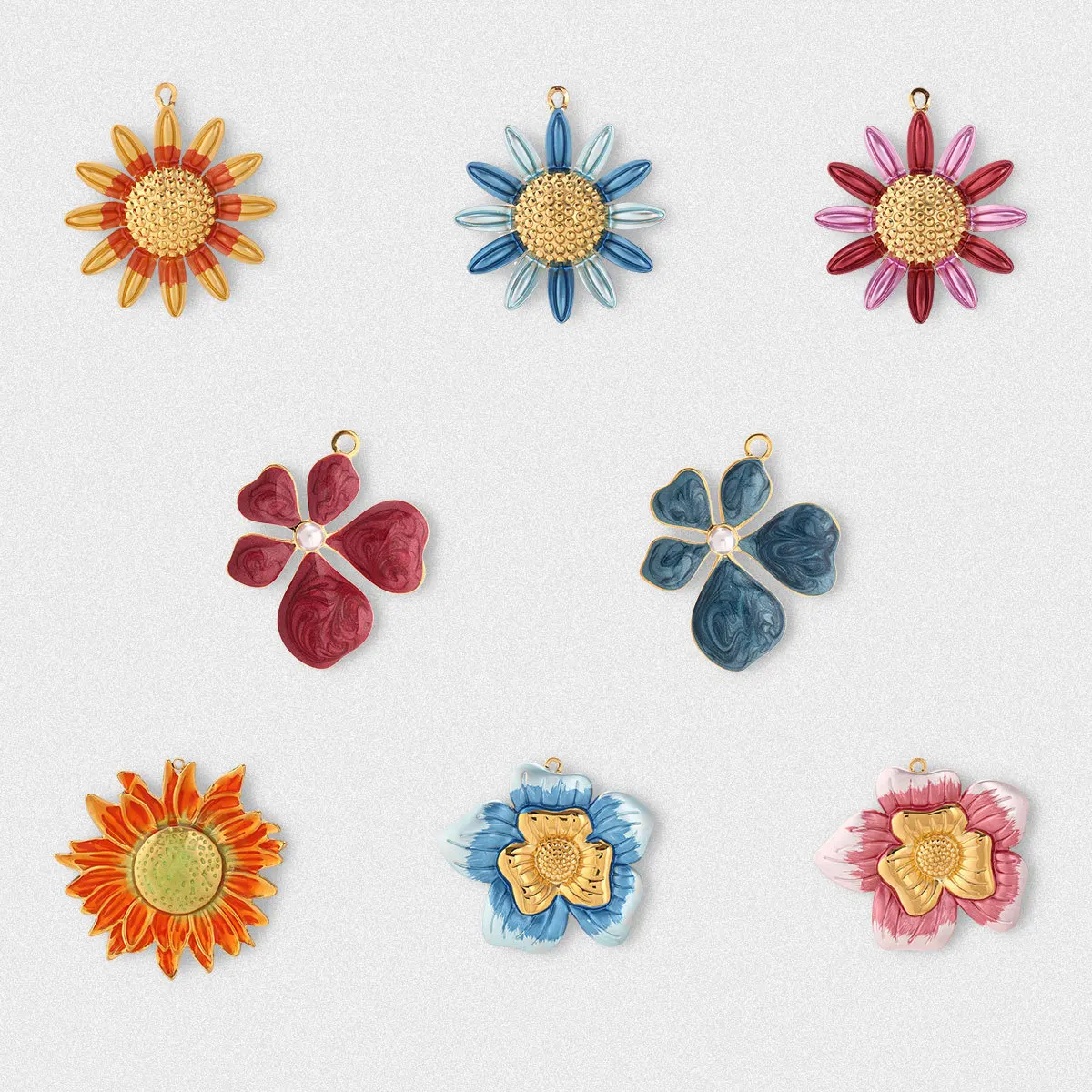 

3Pcs Titanium Steel Charms Flower Pendants for DIY Necklace Earrings Jewelry Making Accessories