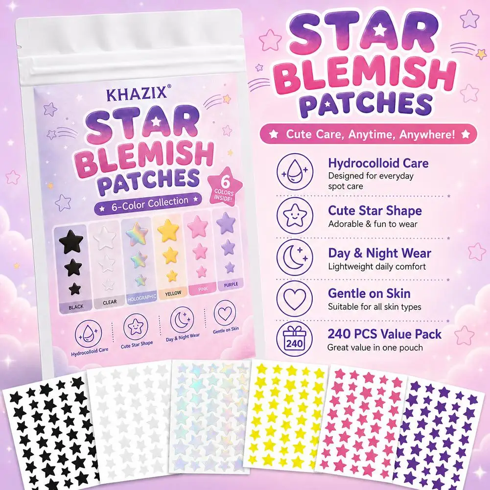 240PCS Star Pimple Patches For Face Hydrocolloid Absorbing Cover Tea Tree Hydrocolloid Acne Patch Cute Star Pimple