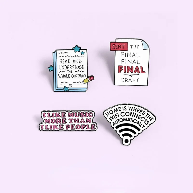 Custom Funny Trash Life Quote Enamel Pins WIFI Star Post-it Read Write Letters Lapel Pin Brooches Jewelry Gift Friend Wholesale