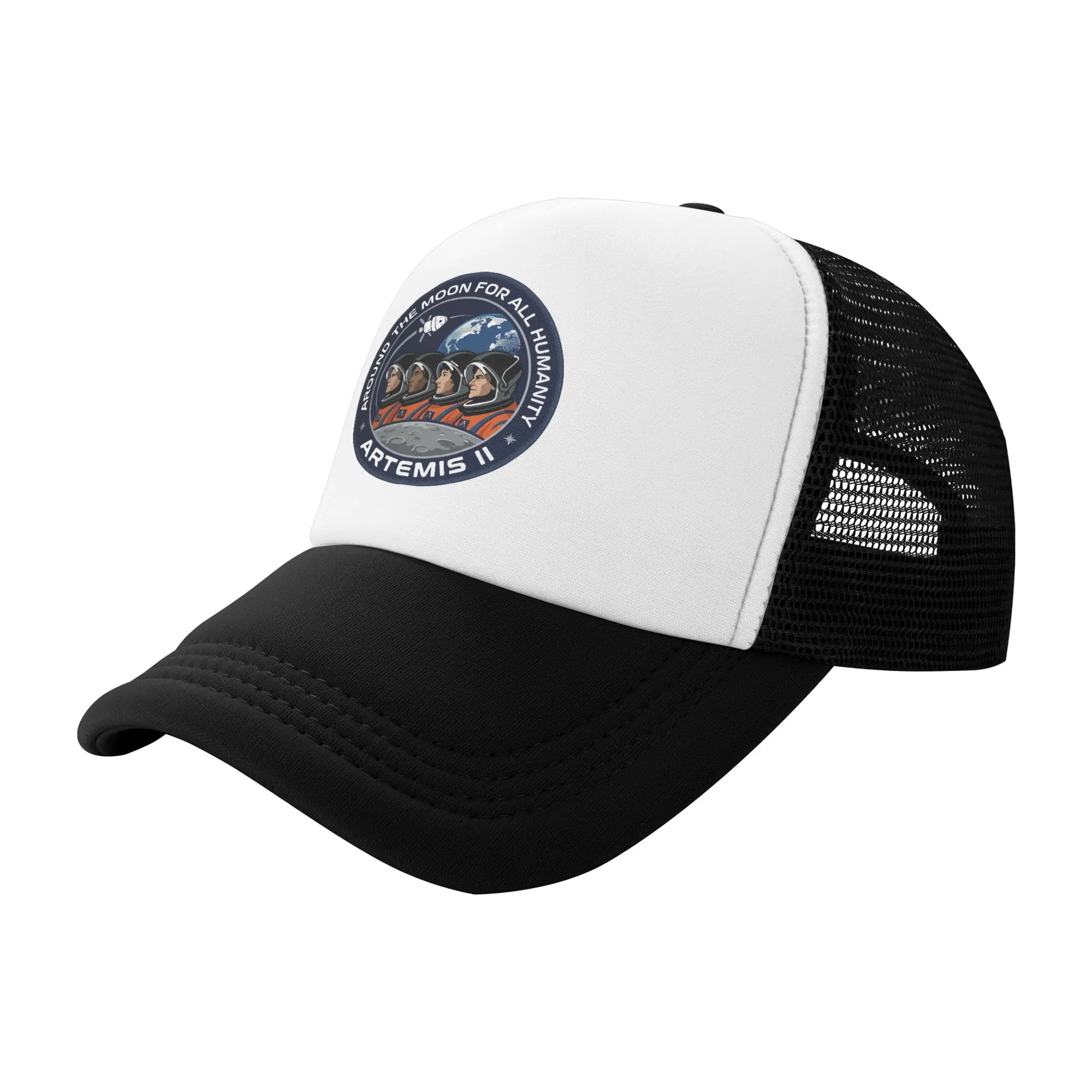 Around The Moon For All A-Artemis II Trucker Cap Mesh Baseball Caps  Dad Hat Trucker Worker Cap Adjustable Sun Caps