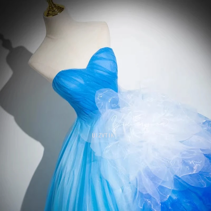 Vestido de fiesta con apliques de lujo azul, vestido de baile para mujer, escote en forma de corazón con cordones en la espalda, largo hasta el suelo brillante, vestidos de noche de fiesta personalizados