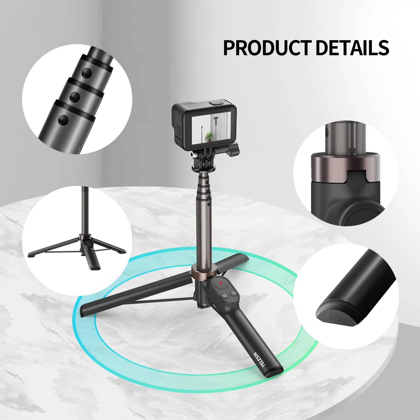 Imagem -03 - Controle Remoto sem Fio Bluetooth Selfie Stick Tripé para Iphone 13 Pro Huawei Xiaomi Gopro Hero 10 Max Ttl-f38