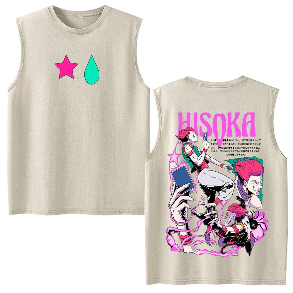 Anime Hunter X Hunter Phantom Troupe Hisoka Vintage Washed Weste T-Shirt Herren Damen Kleidung Mode Ärmellose Tanktops T-Shirts – Detail 3