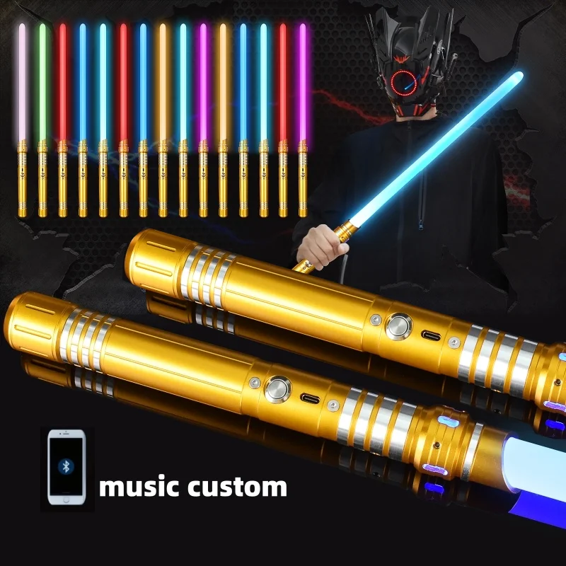 REikirc Música Sabre de luz personalizado 2 em 1 Sabre de luz Espada laser de metal de 15 cores Brinquedo recarregável Espadas brilhantes para festa