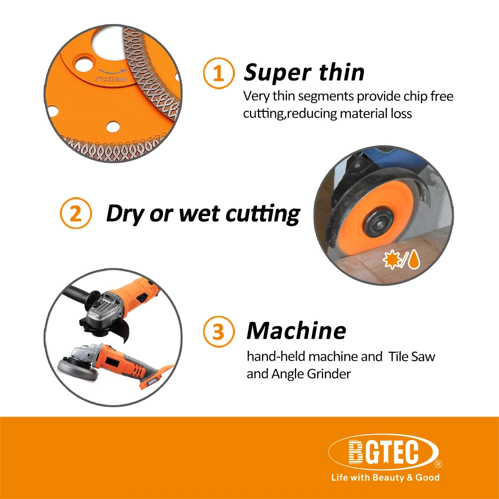 BGTEC 2pcs 5inch/115mm Diamond Cutting Disc X Mesh Turbo Ceramic Porcelain Tile Marble Granite Quartz Cutter Plate Saw Blade