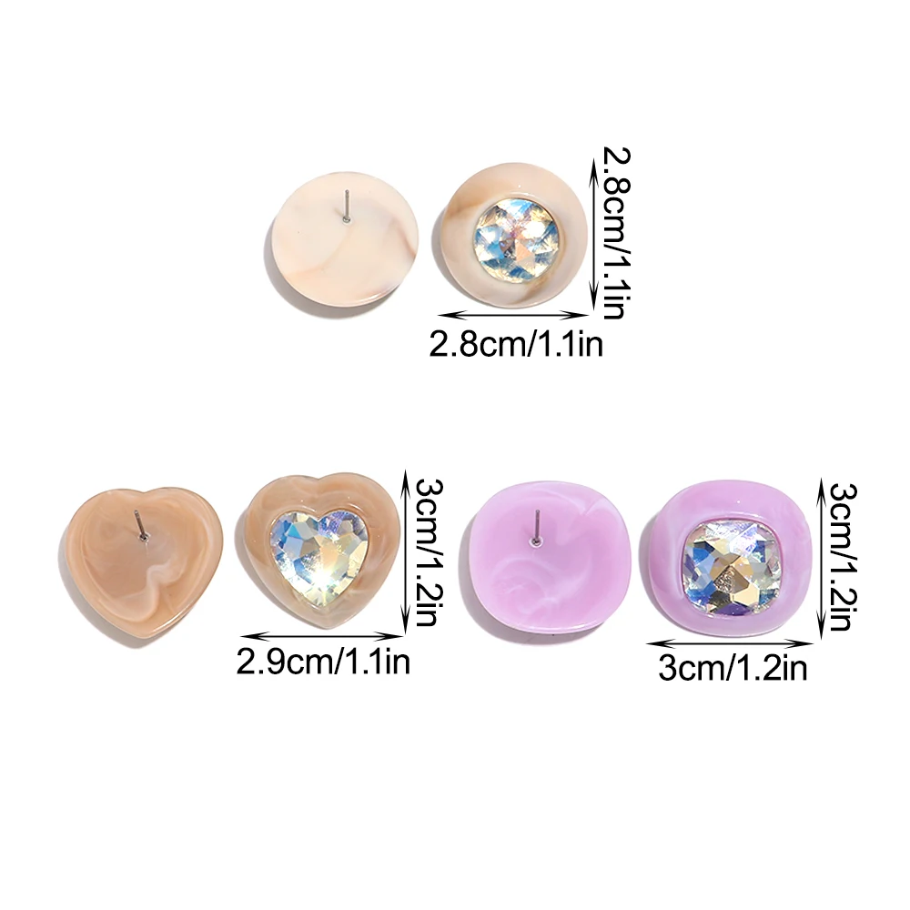 Fashion Large Heart Square Rhinestone Stud Earring New Big Geometric Heart-shape Earrings Luxury Women Jewelry Gift