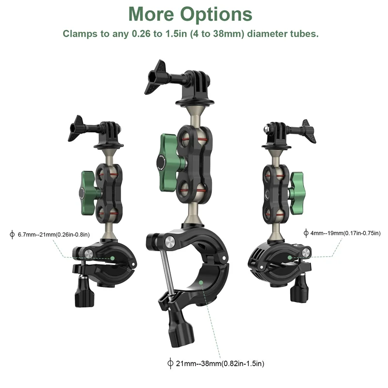 AA87 دراجة نارية دراجة قوس مزدوج الكرة رئيس الذراع السحري ل Gopro 12 عمل أجزاء الكاميرا الملحقات