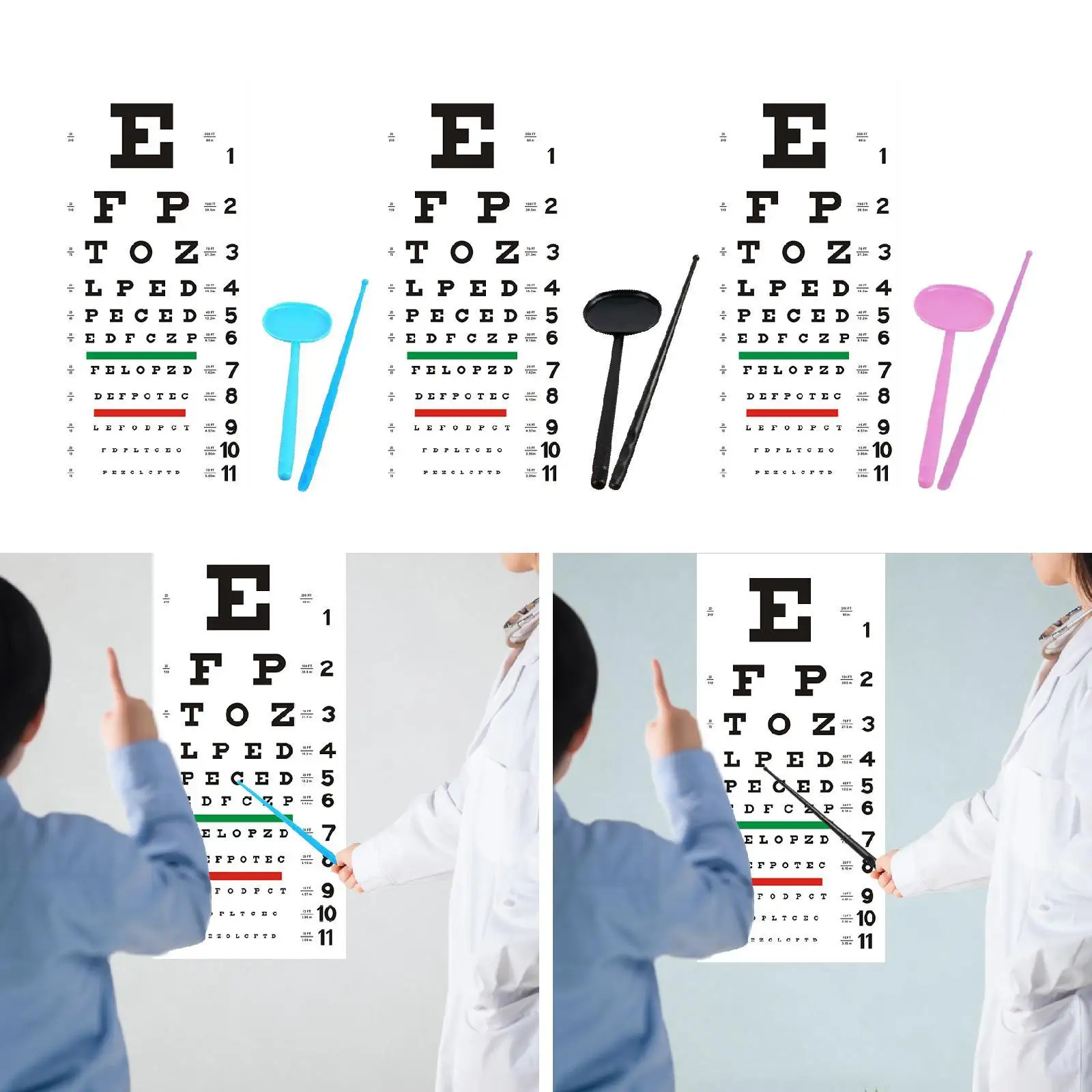 Eye Chart PVC 22.05inchx10.24inch Kids Gifts Wall Decor with Eye Occluder and Pointer for School Hospital Office Home Children
