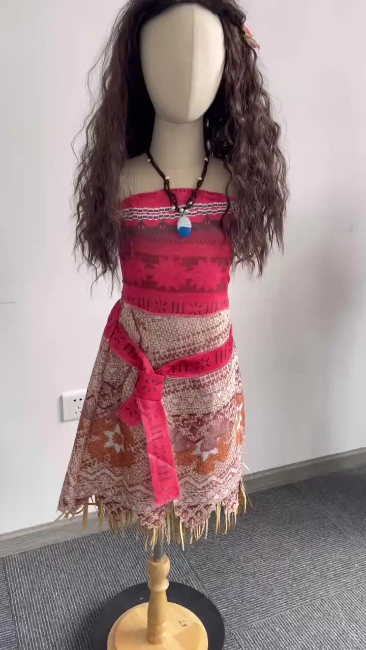 Costume Moana Enfant – Déguisement Princesse Avec Robe, Collier, Bracelet Et Chapeau, Pour Fille 3-11 Ans, Cosplay Disney, Tenue Anniversaire Et Carnaval
