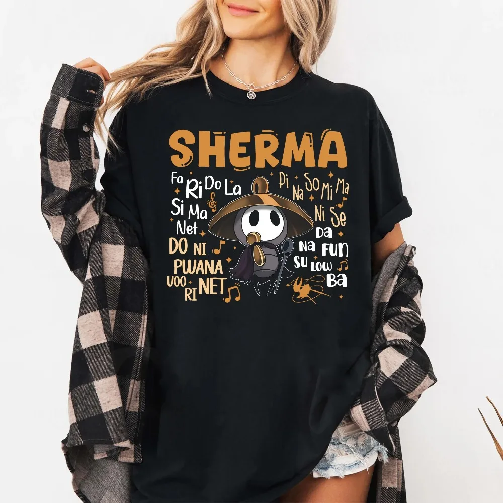 

Рубашка Sherma Song Hollow Knight Silksong, футболка с рисунком, рубашка с короткими рукавами, унисекс, для мужчин и женщин, всесезонная