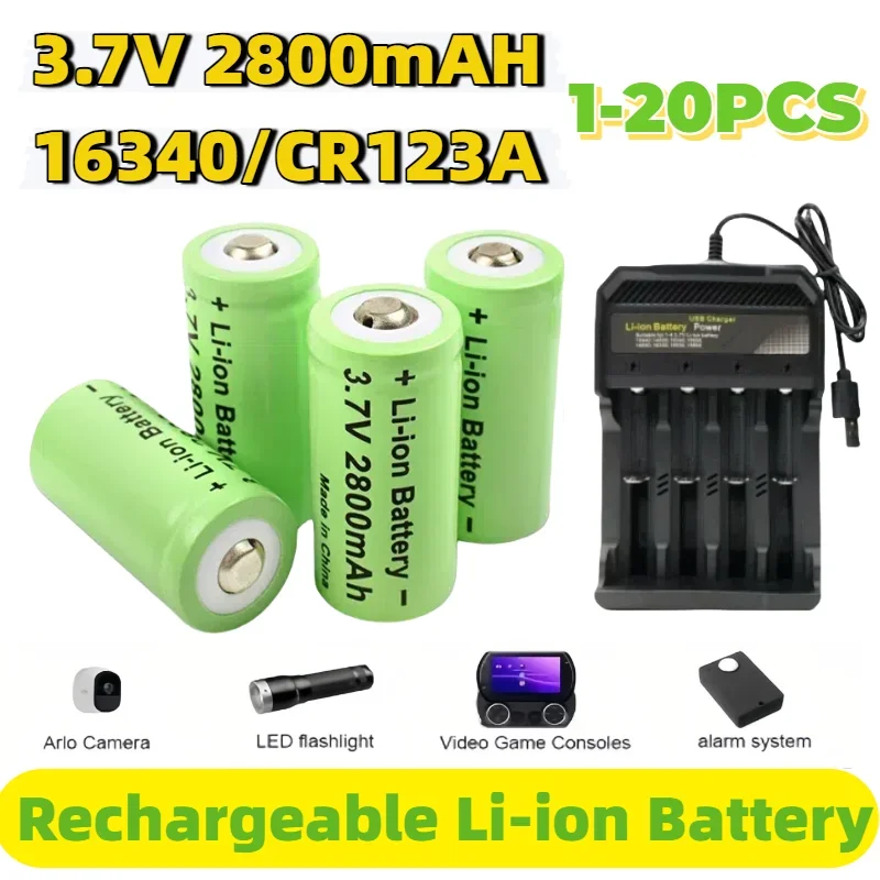 top3.7V 2800mAh CR123A Li-ion Rechargeable Battery 16340 Batteries for LED Flashlight Travel USB Charger 16340 CR123A Battery