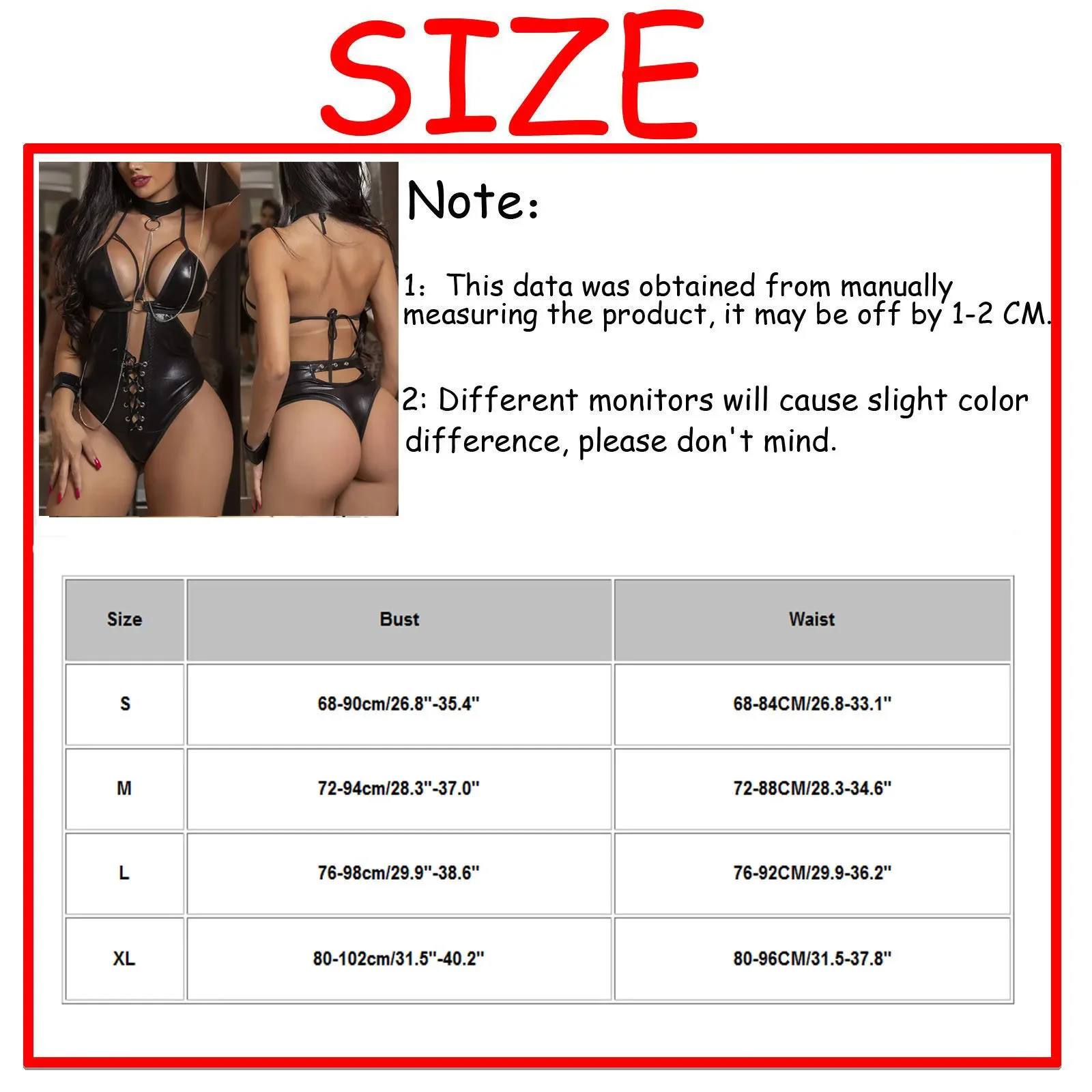 One-Pieces Black PU Leather Bodysuit Sexy Lingerie Women Underwear with Chain Handcuff Set Hollow Out Backless Halter Bodysuits