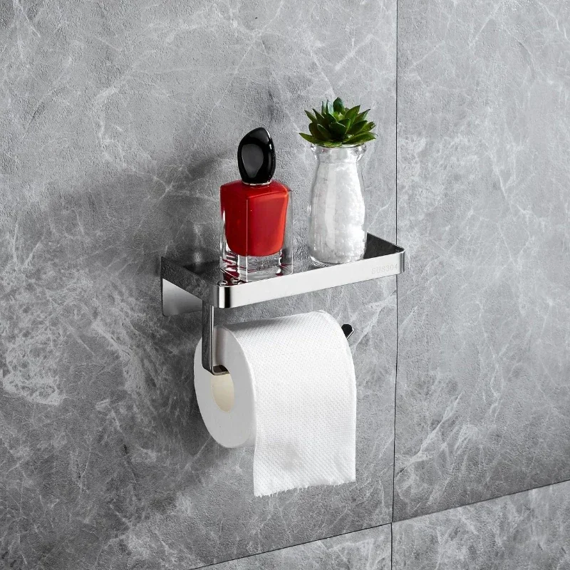 Toilet paper rack 304 stainless steel tissue holder, mobile phone rack, non-punching bathroom roll holder