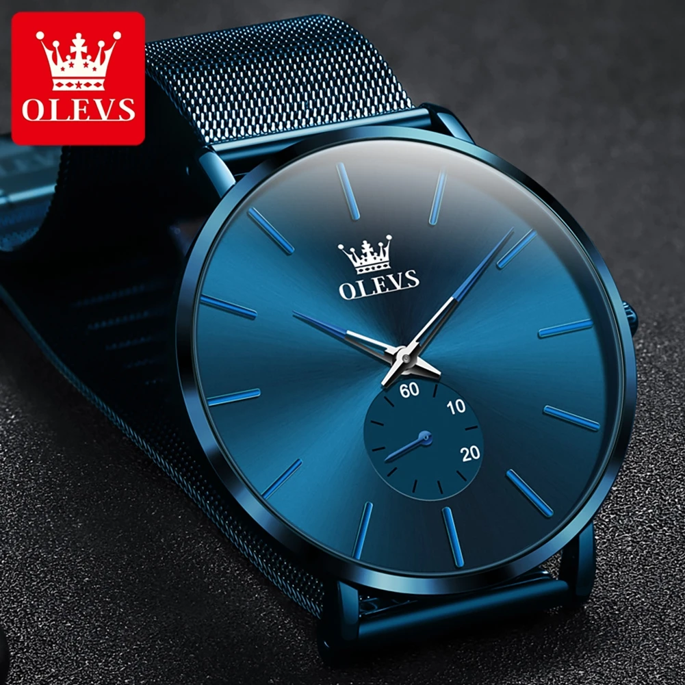 New In OLEVS Ultra Thin 7.5mm Quartz Watch for Men Waterproof Chronograph Minimalist Fashion Mesh Steel Strap Men\'s Wristwatches